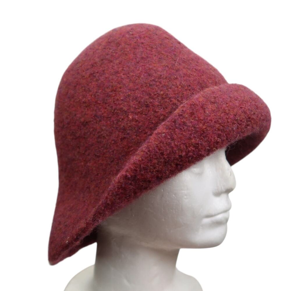 Vintage Burgundy Red Boiled Wool Cloche Hat - Picture 2 of 4